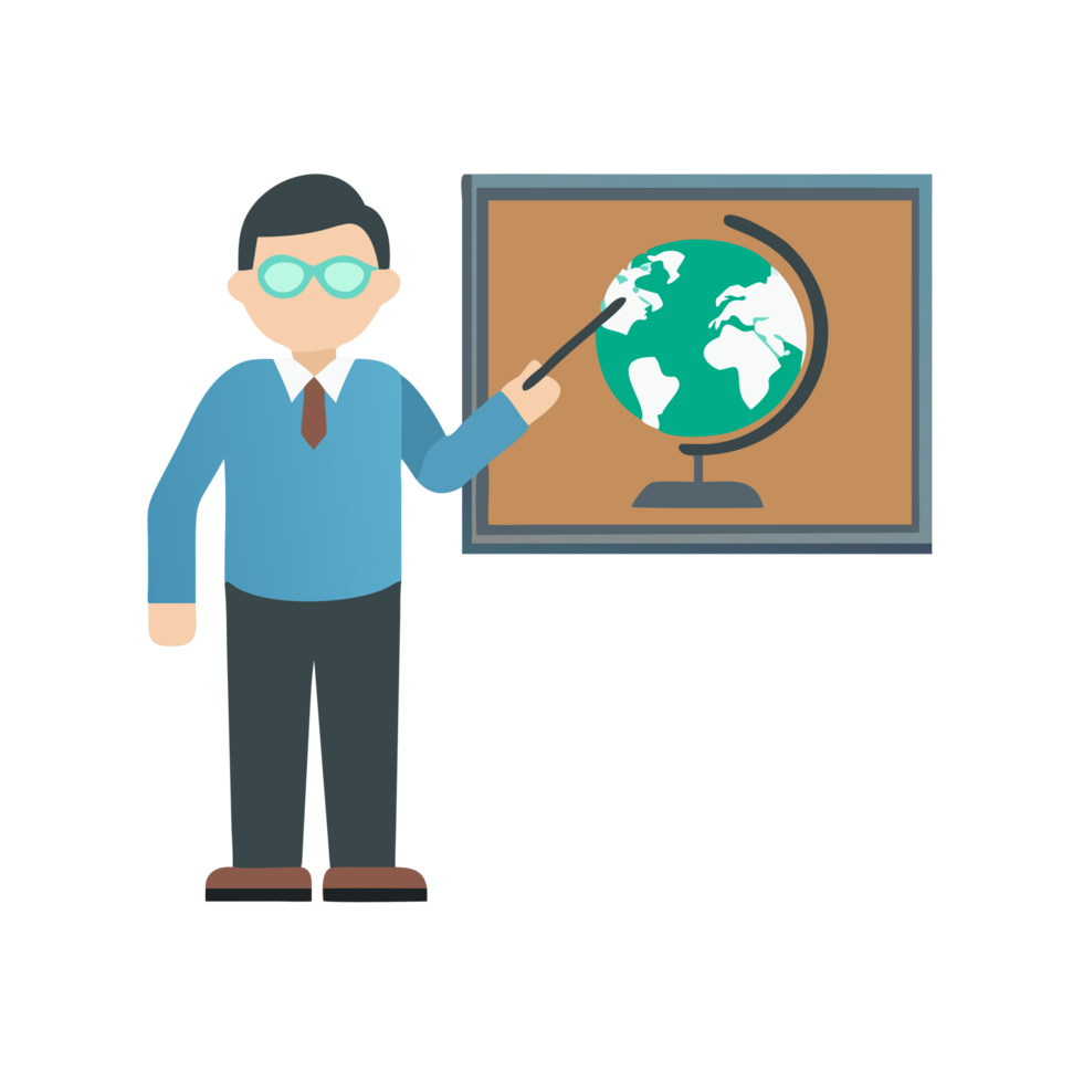 Educator presenting geography concepts classroom digital illustration learning environment engaging viewpoint educational purpose png