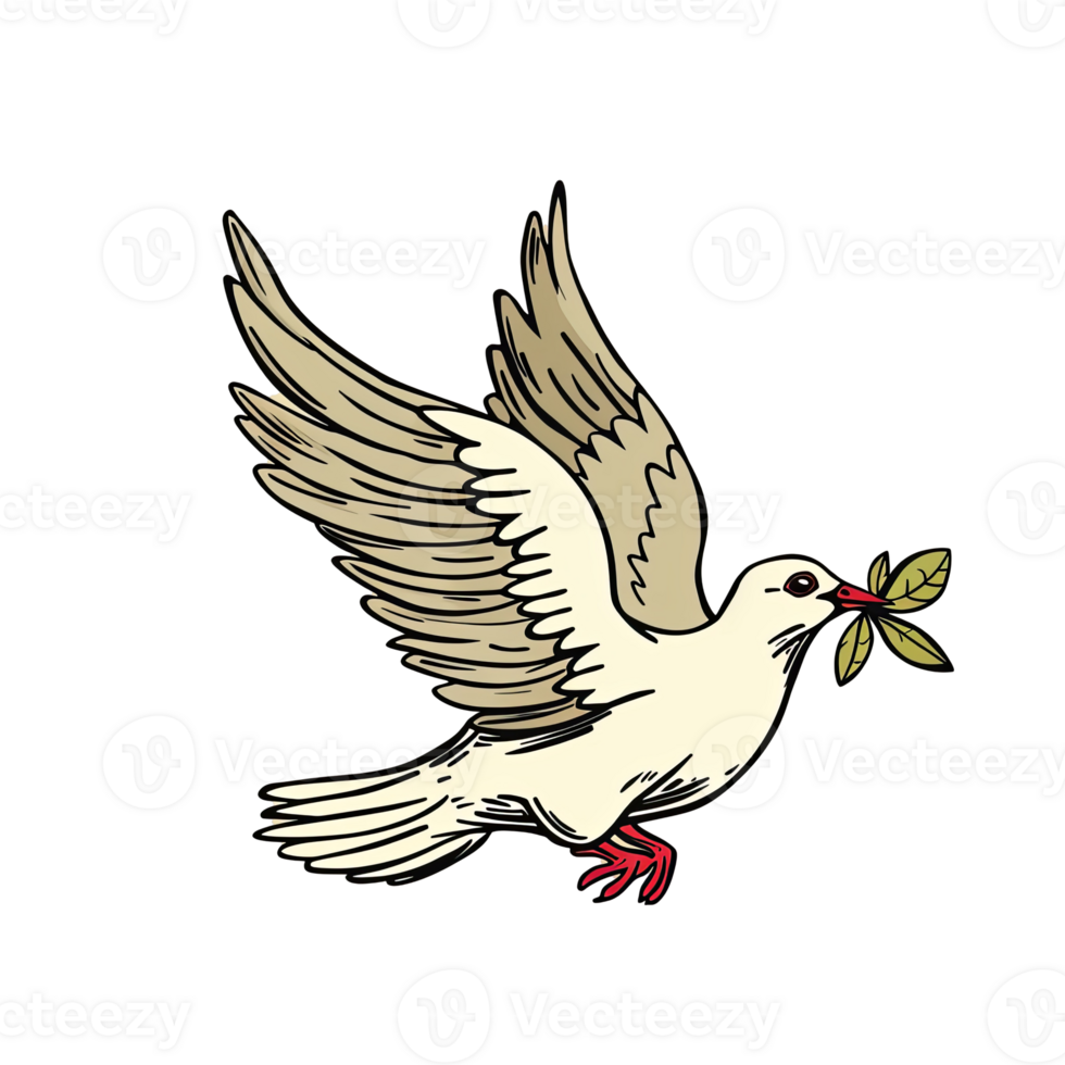 A white dove with a green leaf in its beak png