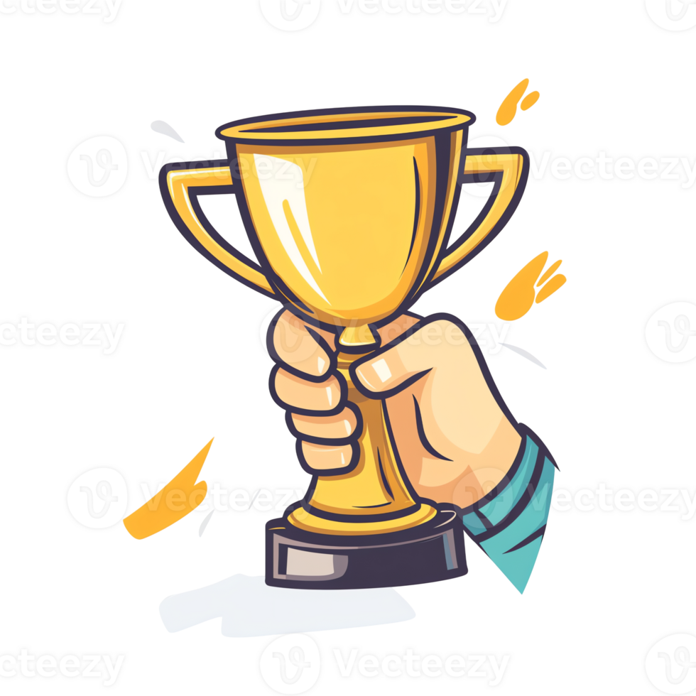 A hand holding a gold trophy cup png