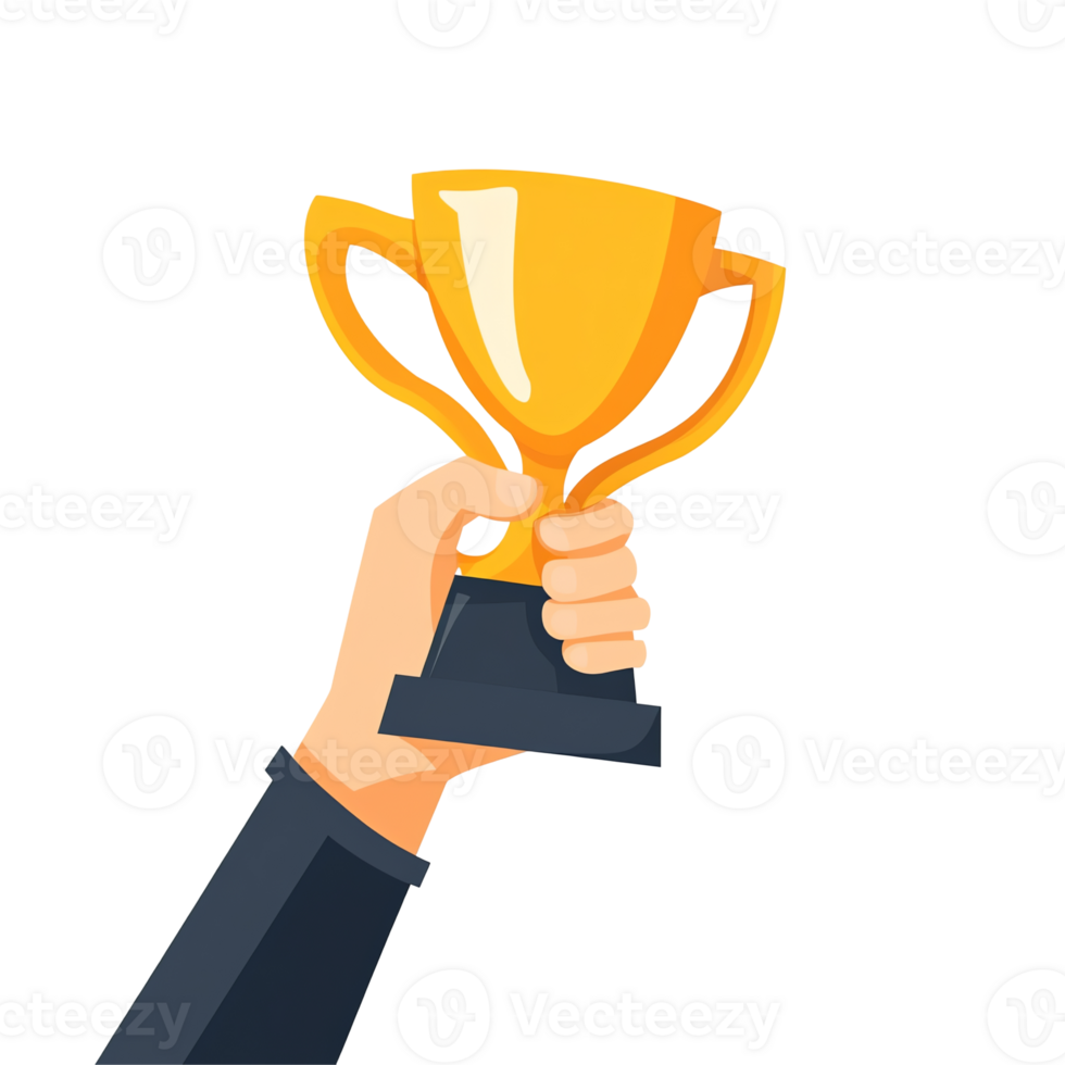 Hand Holding Golden Trophy Celebrating Victory, Achievement, and Success in Competitions png