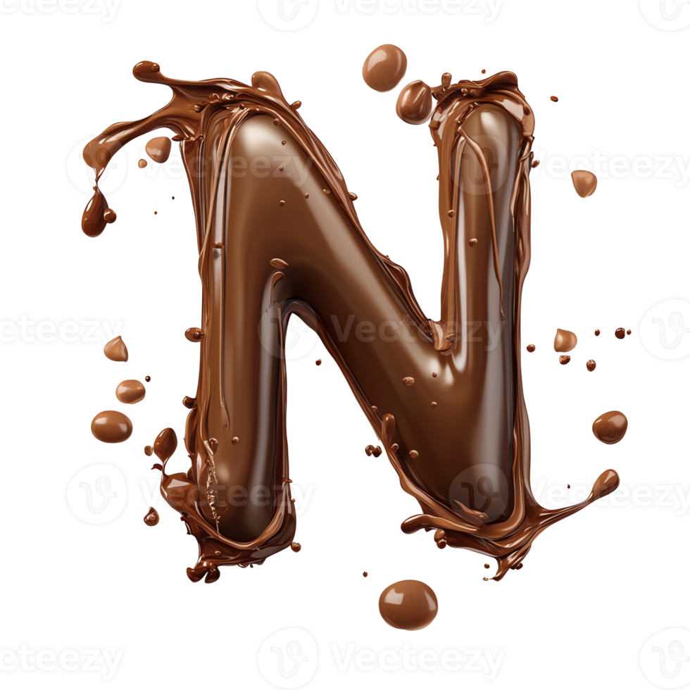 Liquid Chocolate Letter N Splashes Dynamically, Forming Delicious Alphabet Art with Drips png