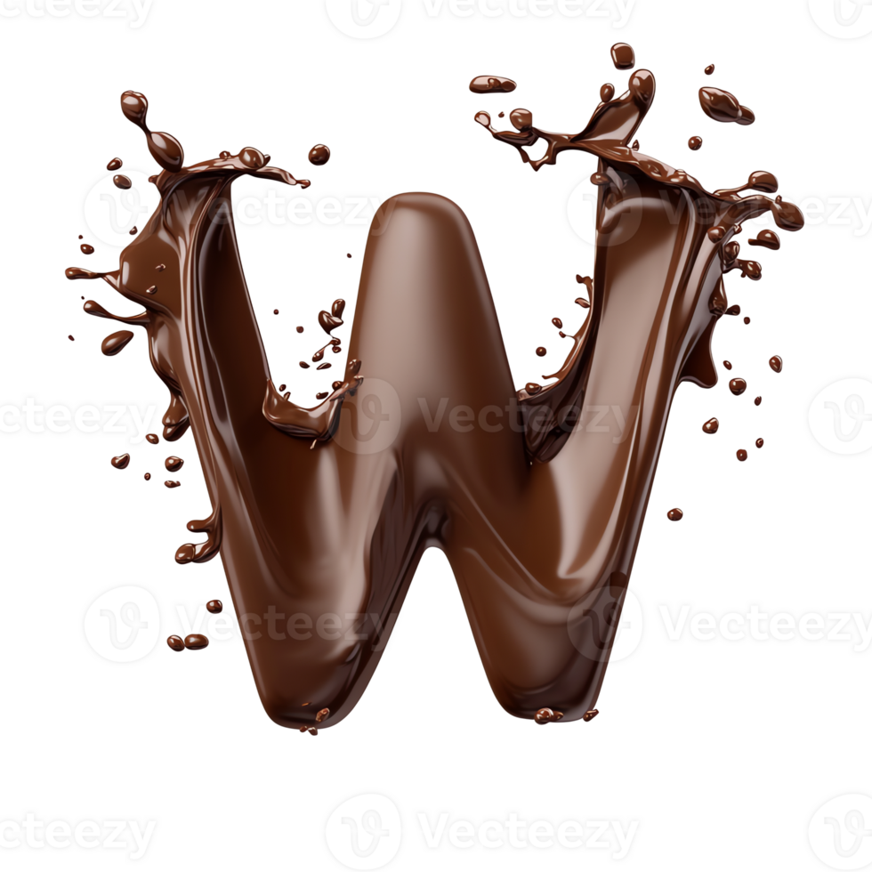 Chocolate Liquid Letter W Splashing Dynamically, Forming a Delicious Alphabet, Sweet Treat for the Eyes png