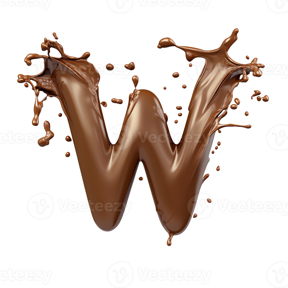 Chocolate Liquid Letter W Splashes Dynamically, Forming a Delicious Alphabet, Visually Appealing png
