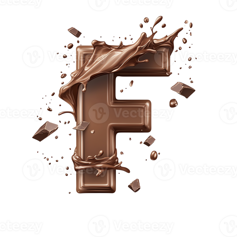 Chocolate Letter F Melts, Drips, Splats, and Flows Dynamically png