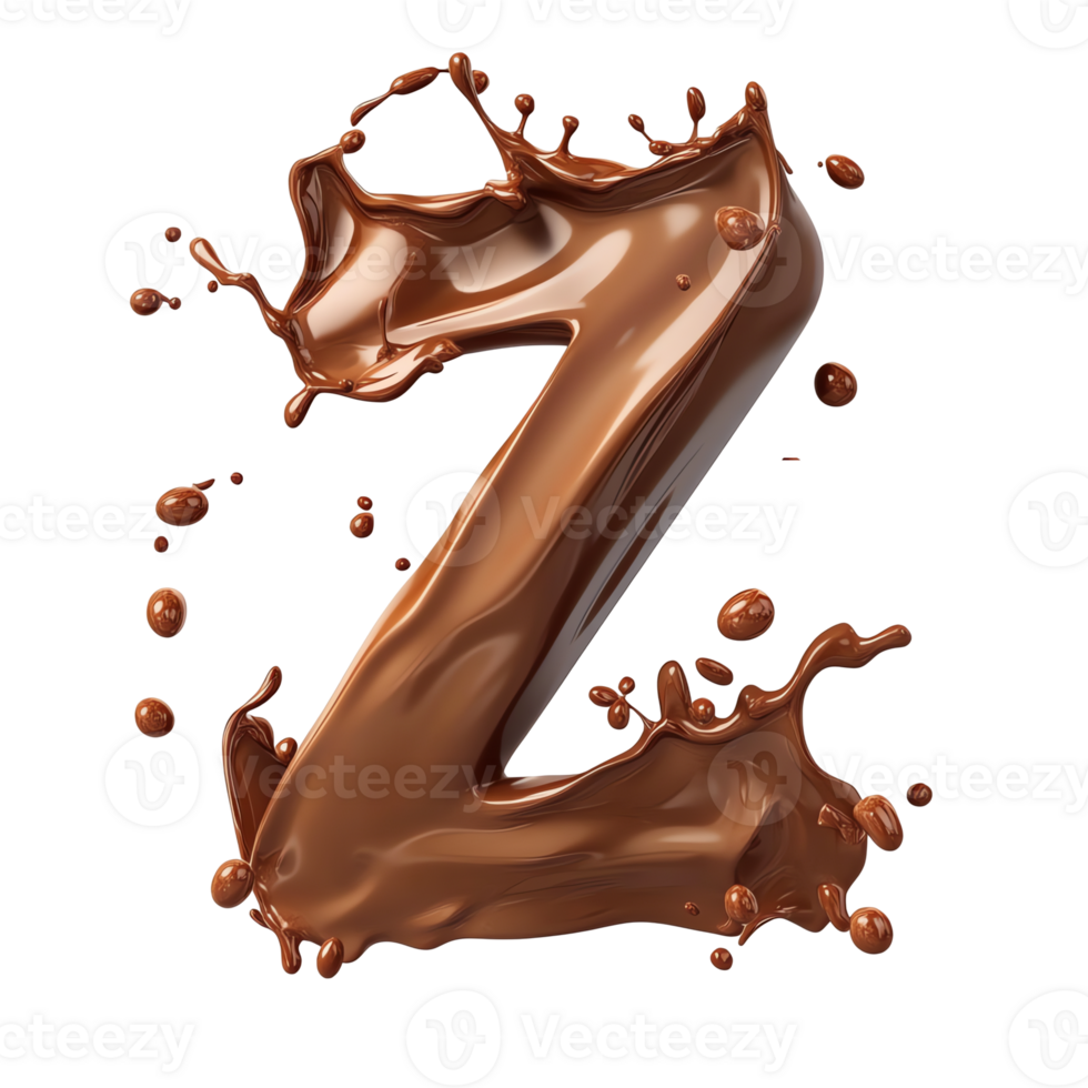Chocolate Liquid Letter Z Splashes Dynamically, Forming a Z Shape with Brown Drips and Waves. png