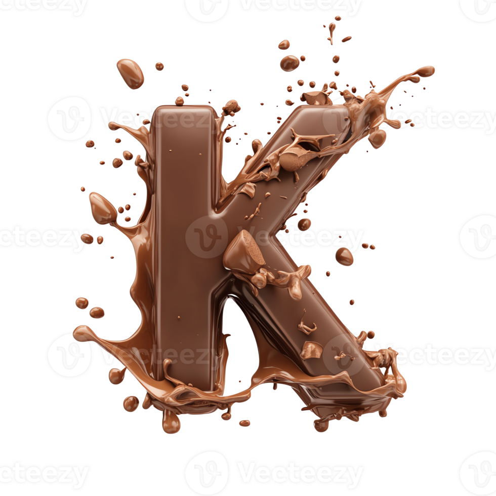 Chocolate Letter K Splashing Dynamically Melted Treat, Delicious Drips, Sweet Goodness, Brown Delight, Yummy Texture, Fluid Motion, Rich Aroma, Intense Flavor, Creamy Texture, Cocoa Sensations png