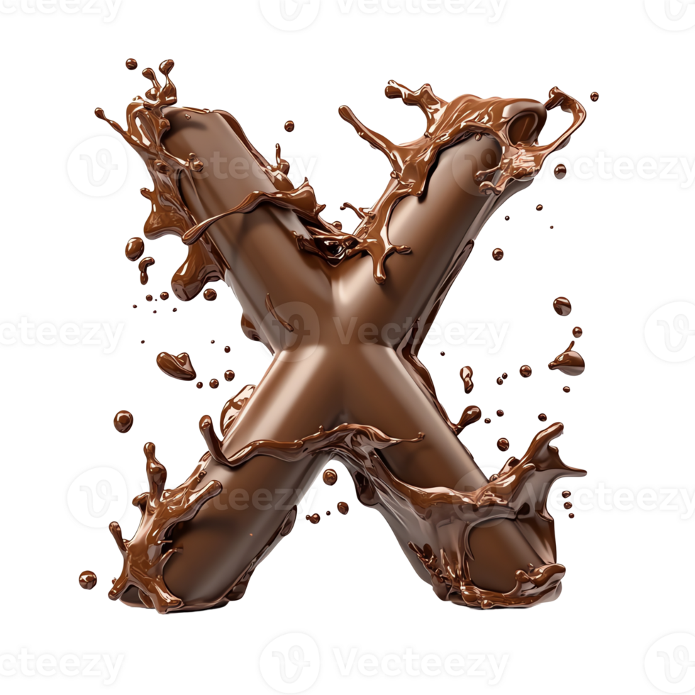 Liquid Chocolate X Letter Forms with Delicious Melted Chocolate Splash, Forming an 'X' Shape Dynamically png