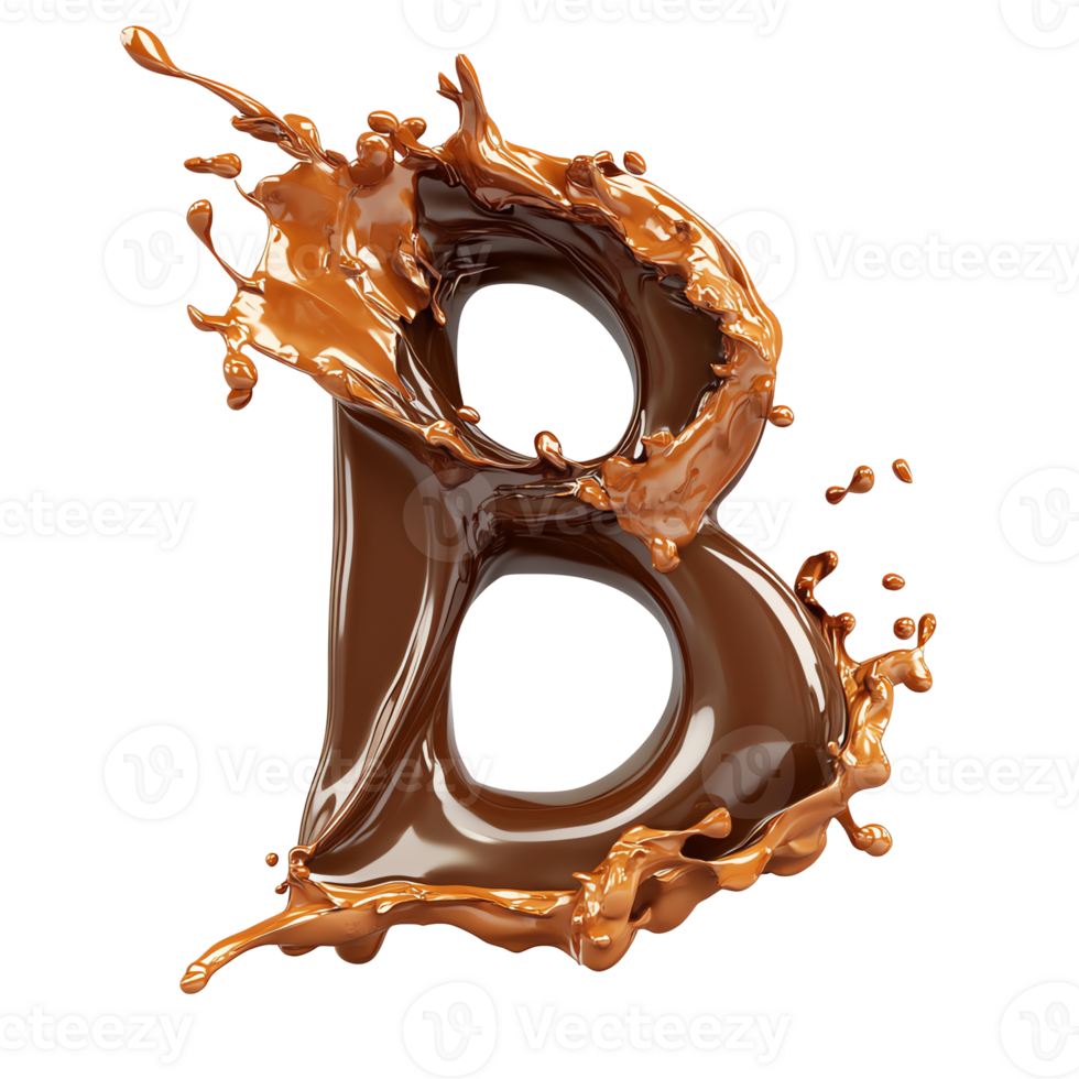 Chocolate Liquid Forms Letter B Splashing Dynamically and Viscously png