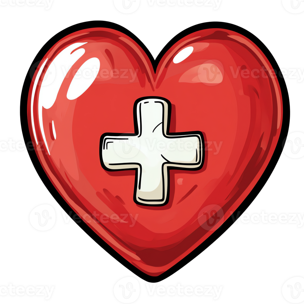 Red Heart with White Cross Symbol on Black Background Design png
