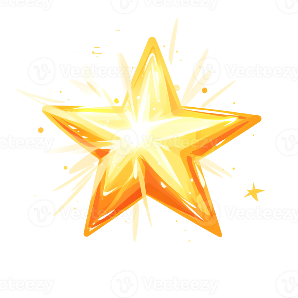 Glowing Star Illustration with Radiating Lines and Sparkles on Black png