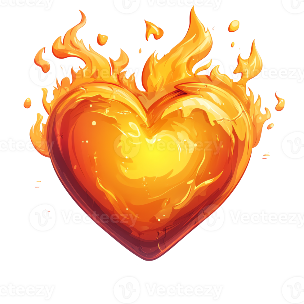 Flaming Heart Illustration with Orange Tones against a Dark Backdrop png
