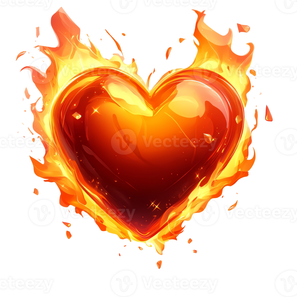 Heart on Fire Artistic Rendering Glowing with Love and Passion png