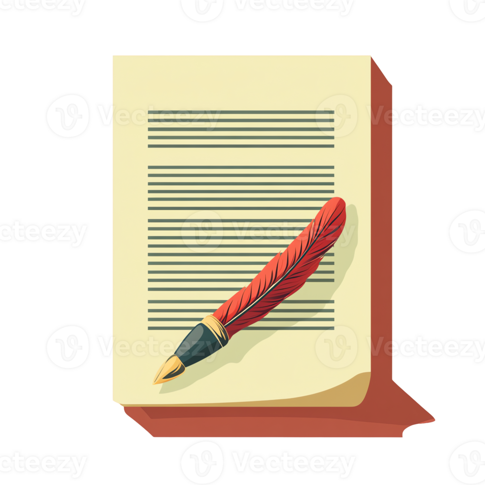 Writing with a Red Feather Pen on Lined Paper Illustration png