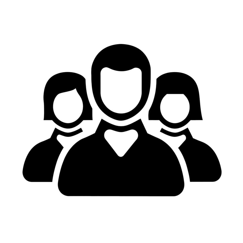A black and white line drawing of three people png