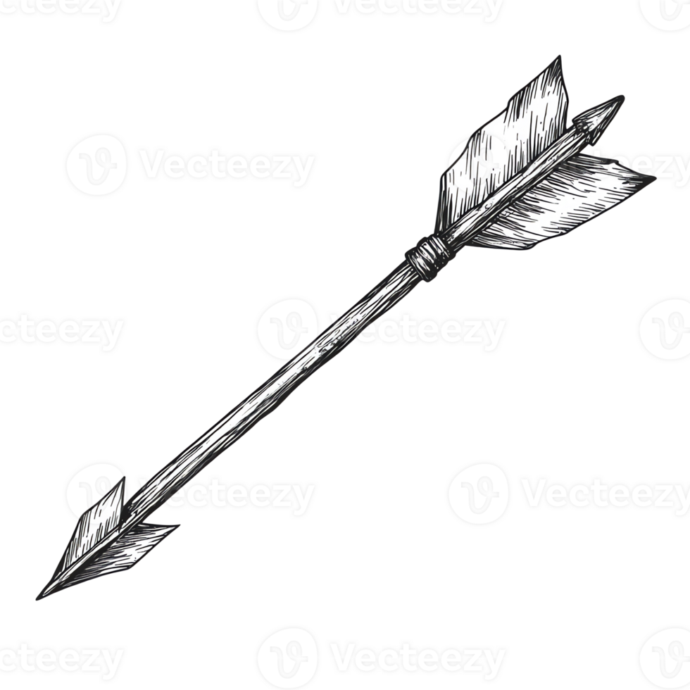 Illustration of an Arrow with Feathers and Point on Black png