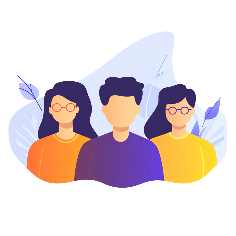 Three people with glasses and a flower png