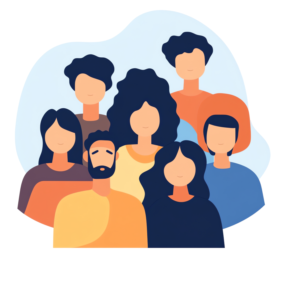 A group of people in a circle with a cloud in the middle png