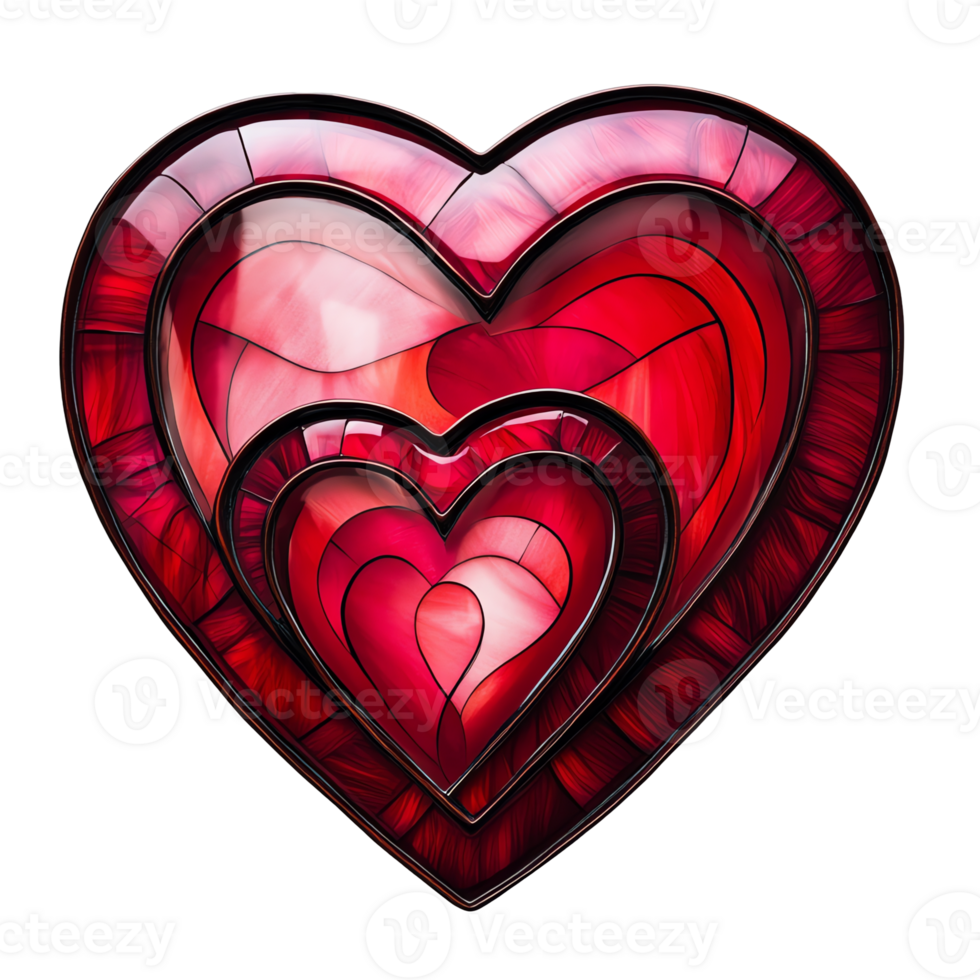 Red Heart Shapes Nested with Decorative Border Isolated on Black png