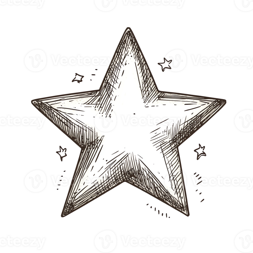 Drawn Star Illustration on Black Background with Smaller Star Accents png