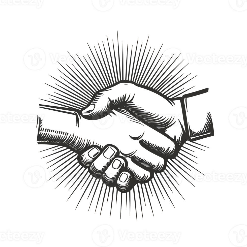 Handshake Graphic on Black Background Symbolic of Agreement and Trust png