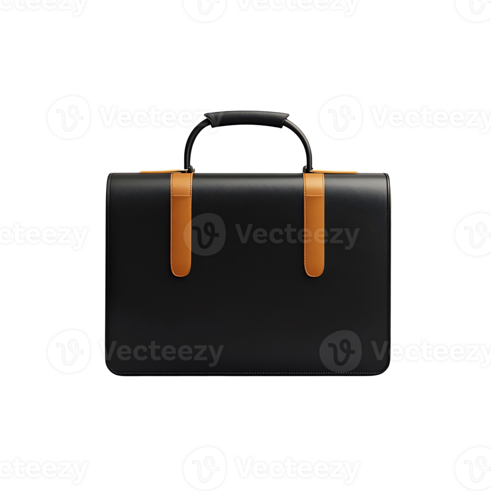 Elegant Black Briefcase with Tan Straps Isolated on Dark Background png