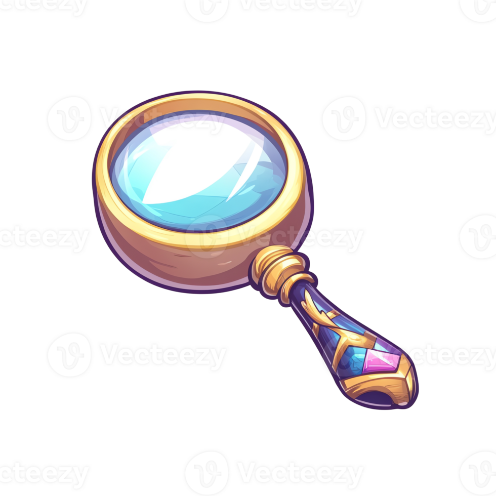 Magnifying Glass with Ornate Handle Shows Detailed Examination Close Up png