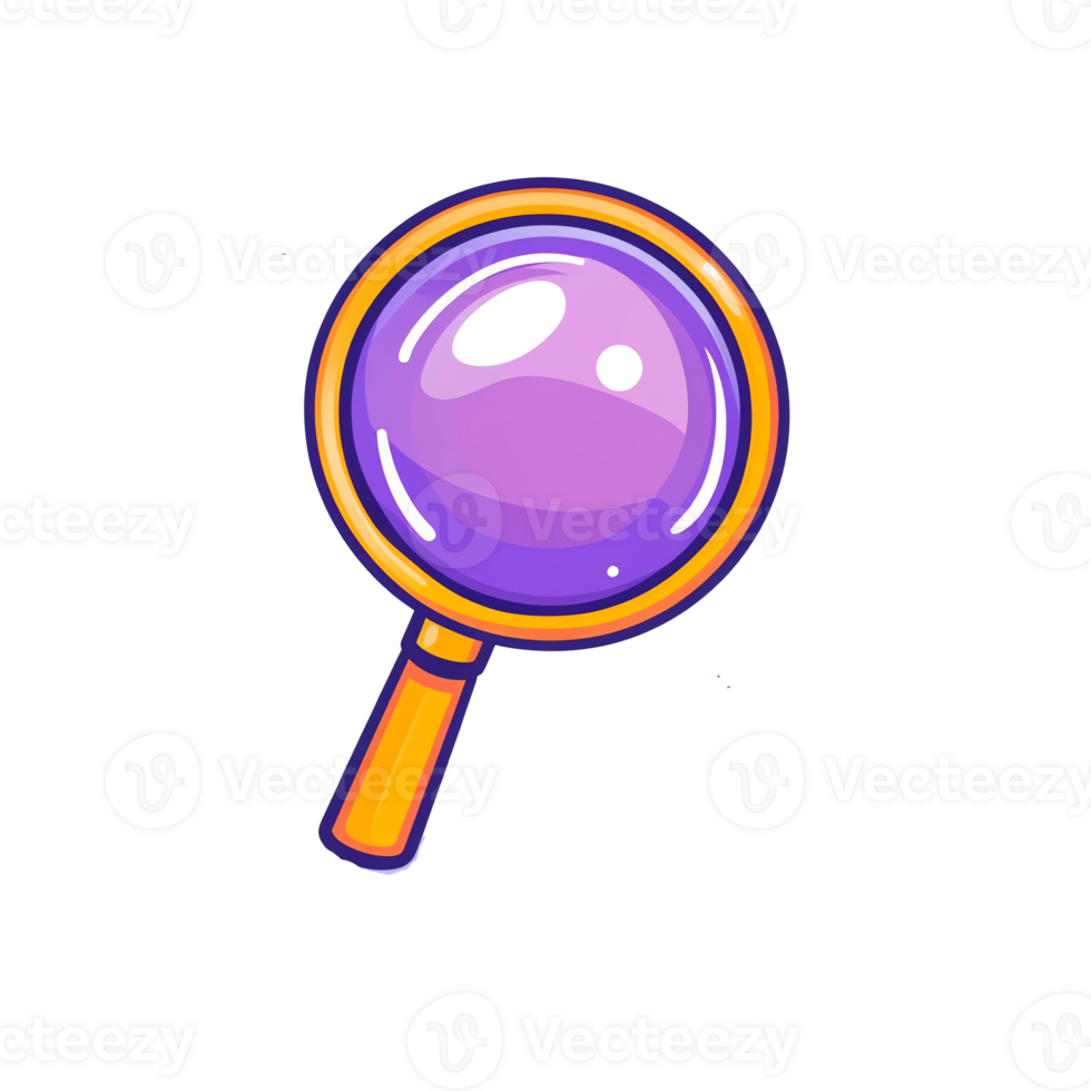 Cartoon Magnifying Glass with Purple Lens Against a Black Background png