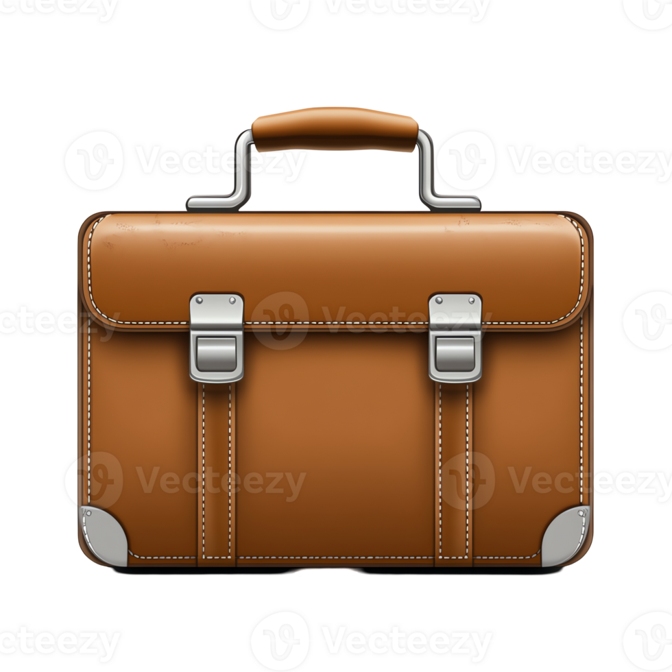 Classic Brown Leather Briefcase with Metal Hardware on Black Background png