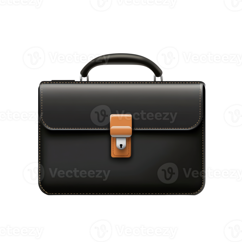 Classic Black Leather Briefcase with Handle and Lock Detail png