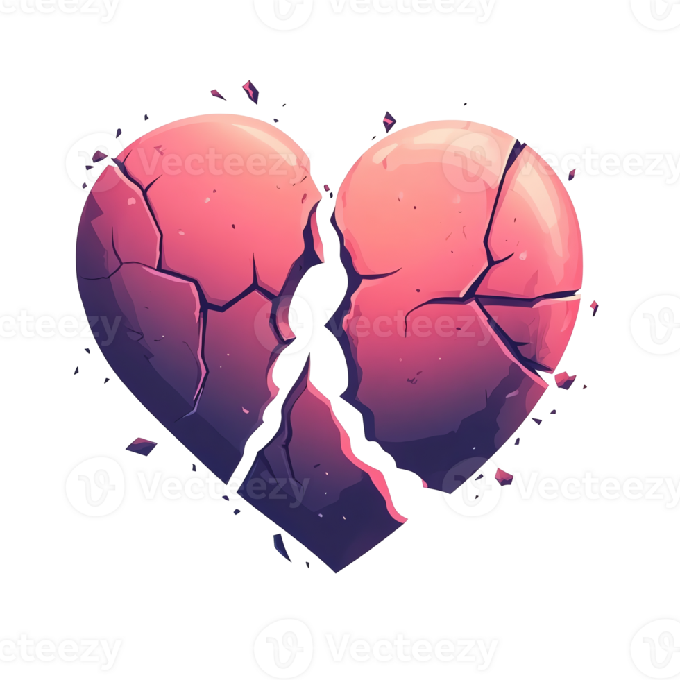 Cracked Pink Heart Illustration on Black Background Showing Damage or Loss png