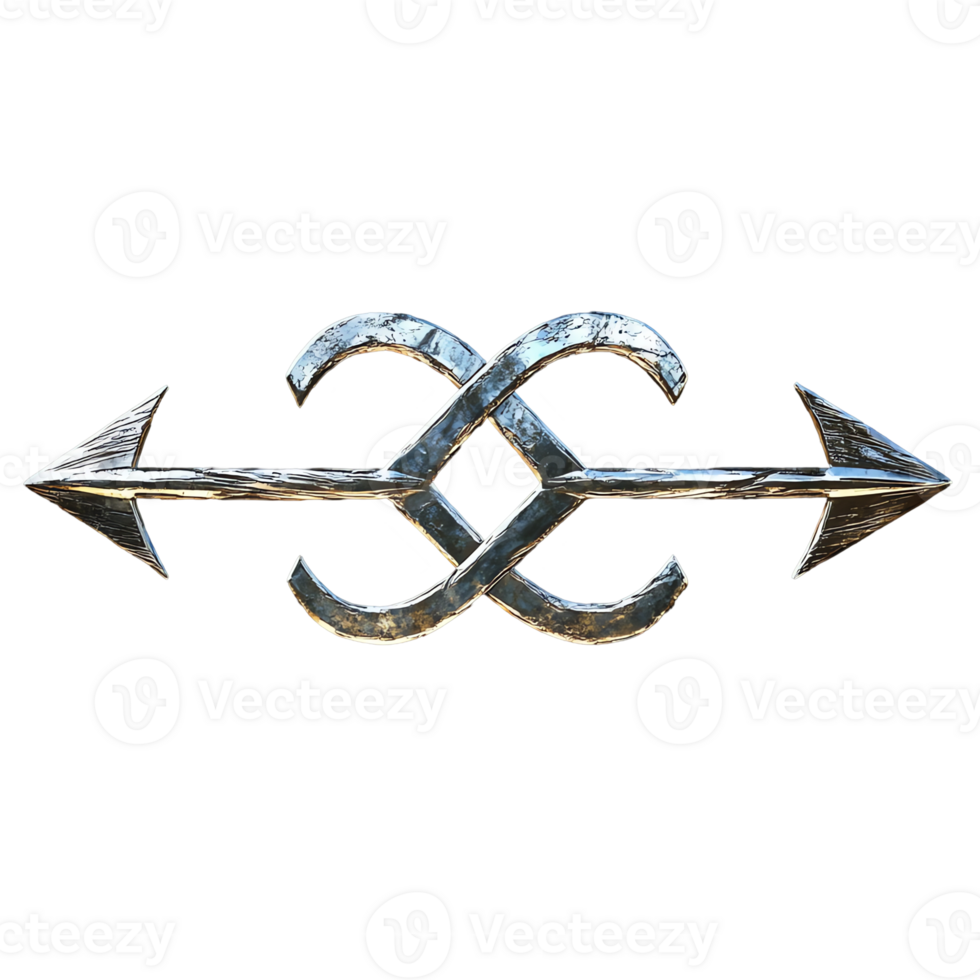 Metallic Arrow with Interwoven Shapes Design Against Dark Background png