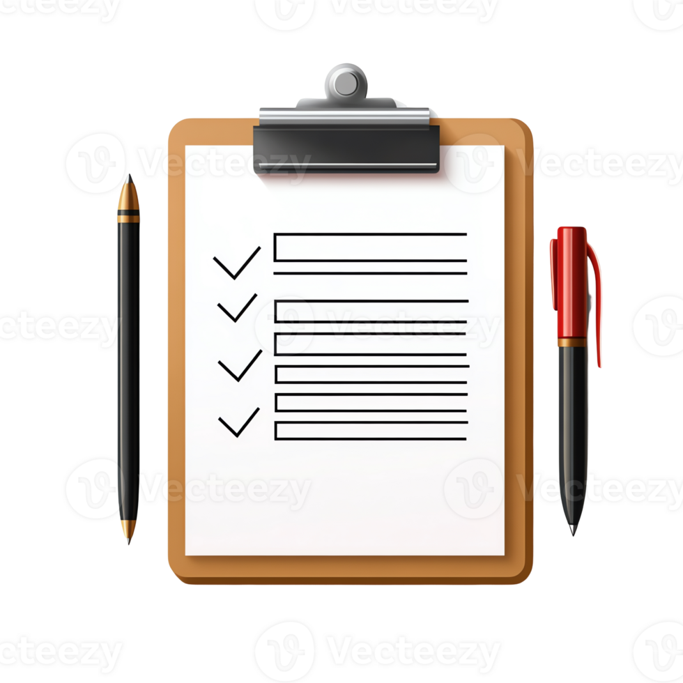 Checklist on Clipboard with Pens for Task Management and Planning png