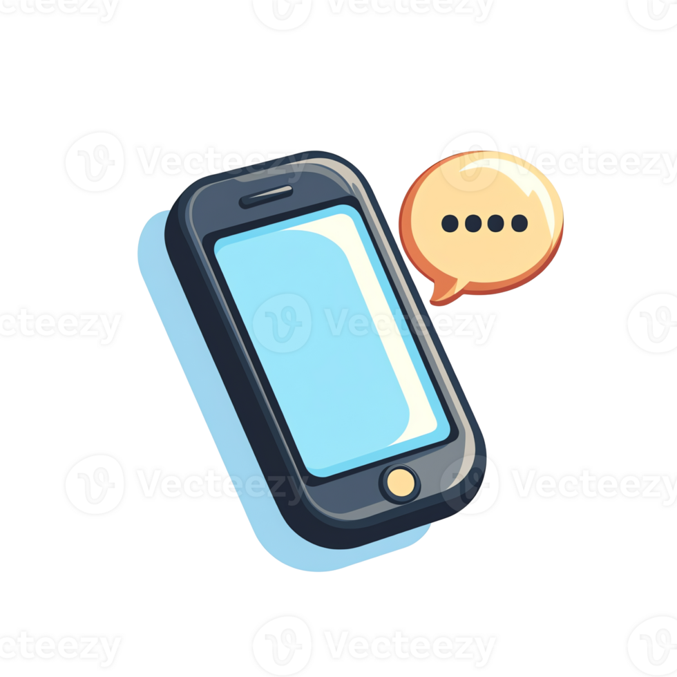 Mobile Phone Receiving Message with Notification in Simple Flat Illustration png