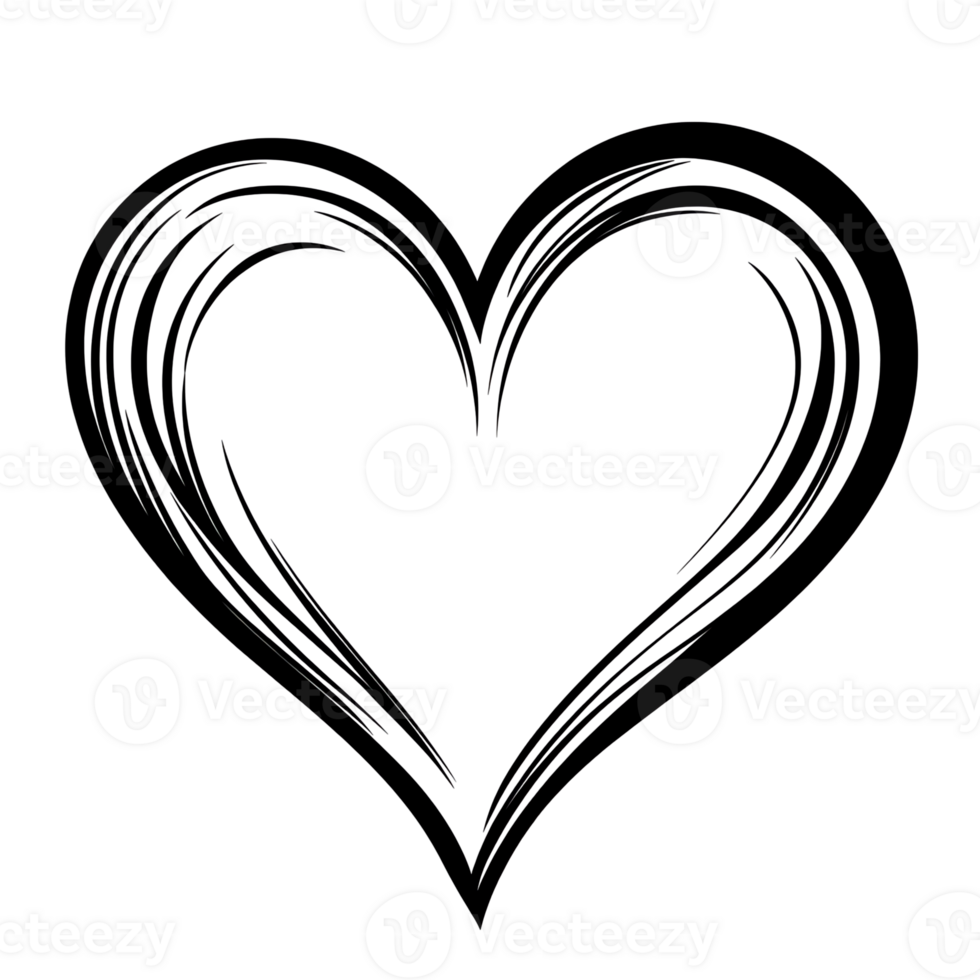 Stylized Heart Drawing with Line Details on Black Background png