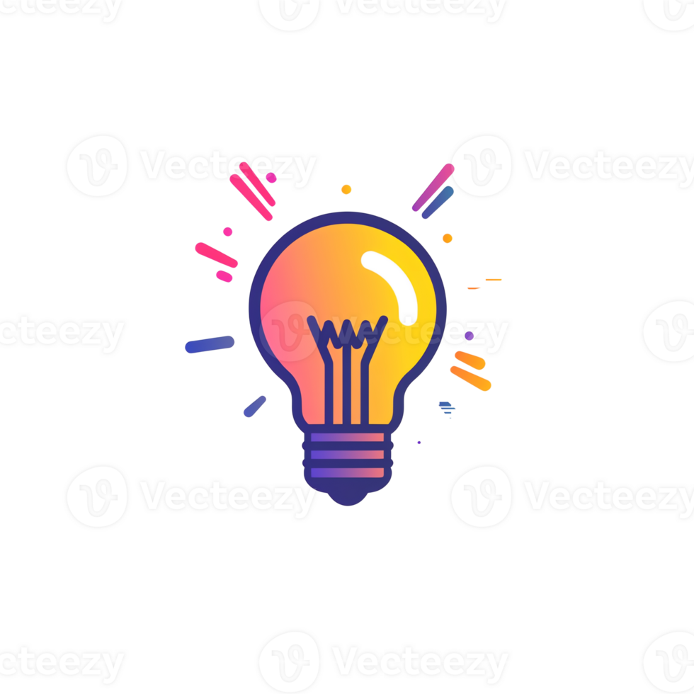 Lightbulb Shining with Colorful Rays on a Black Background Illustration png