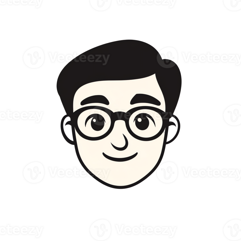 Person with Glasses Smiling Flat Design Black and White png