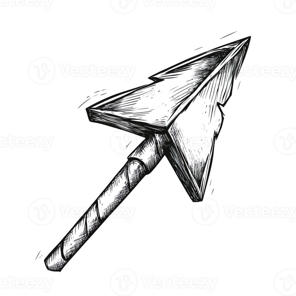 Drawn Spearhead Illustration with Shaft and Textured Detail on Black png