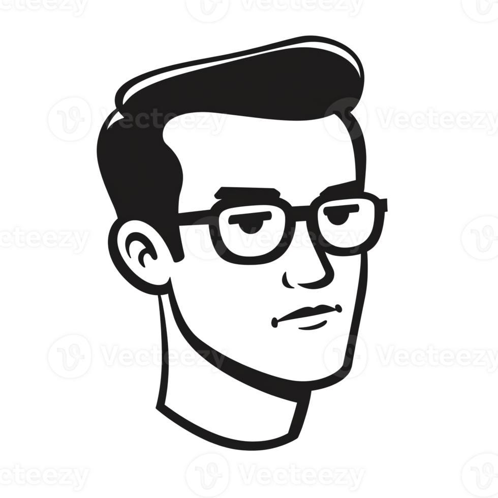 Man Wearing Eyeglasses Portrait Illustration Simple Black and White Design png
