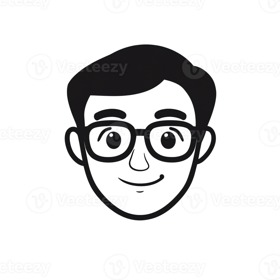 Illustrated Man Wearing Glasses with Simple Line Art Style Design png