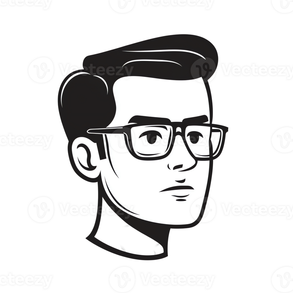 Man with Eyeglasses Portrait Illustration in Black and White png