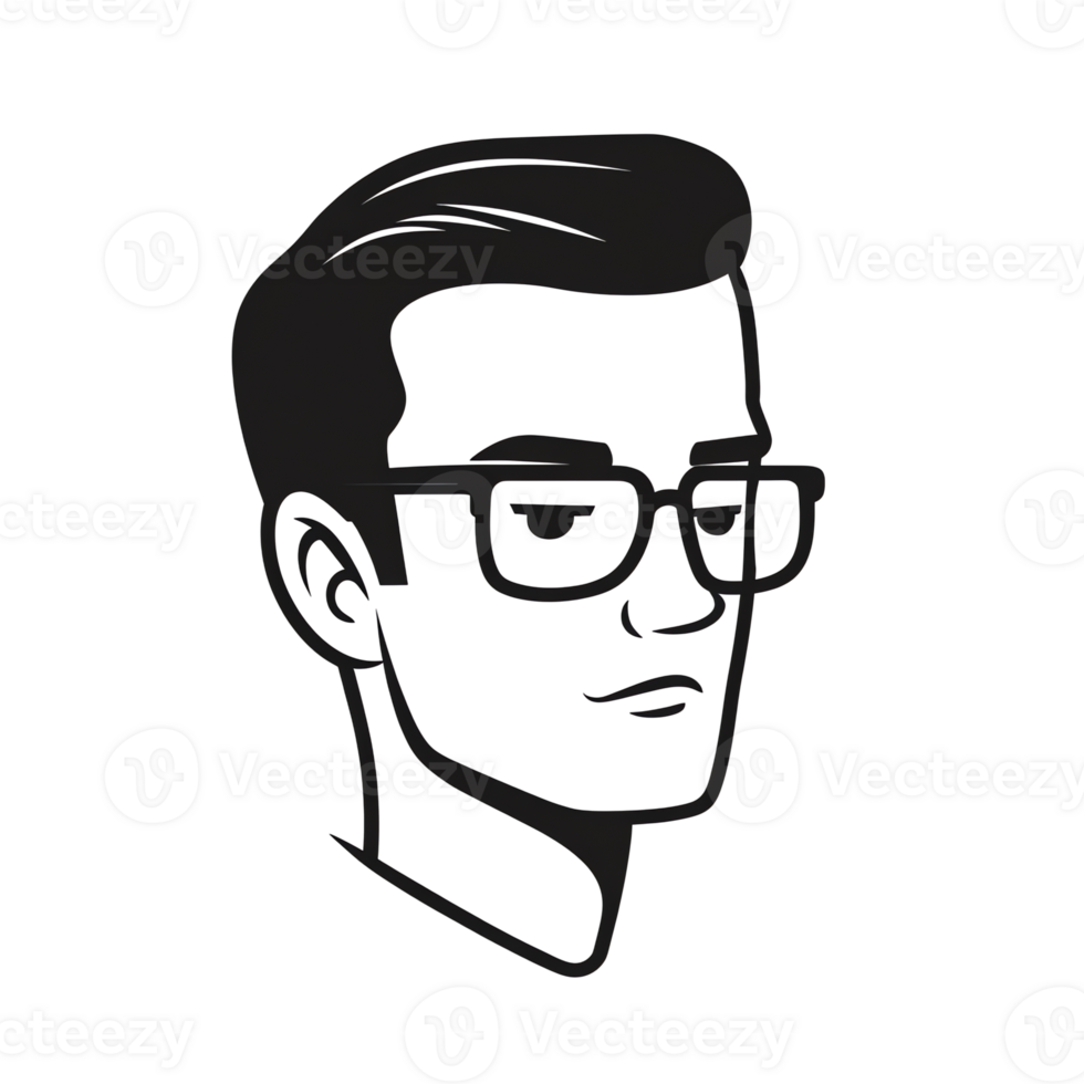 Line Art Portrait of Man Wearing Glasses on Black Background png