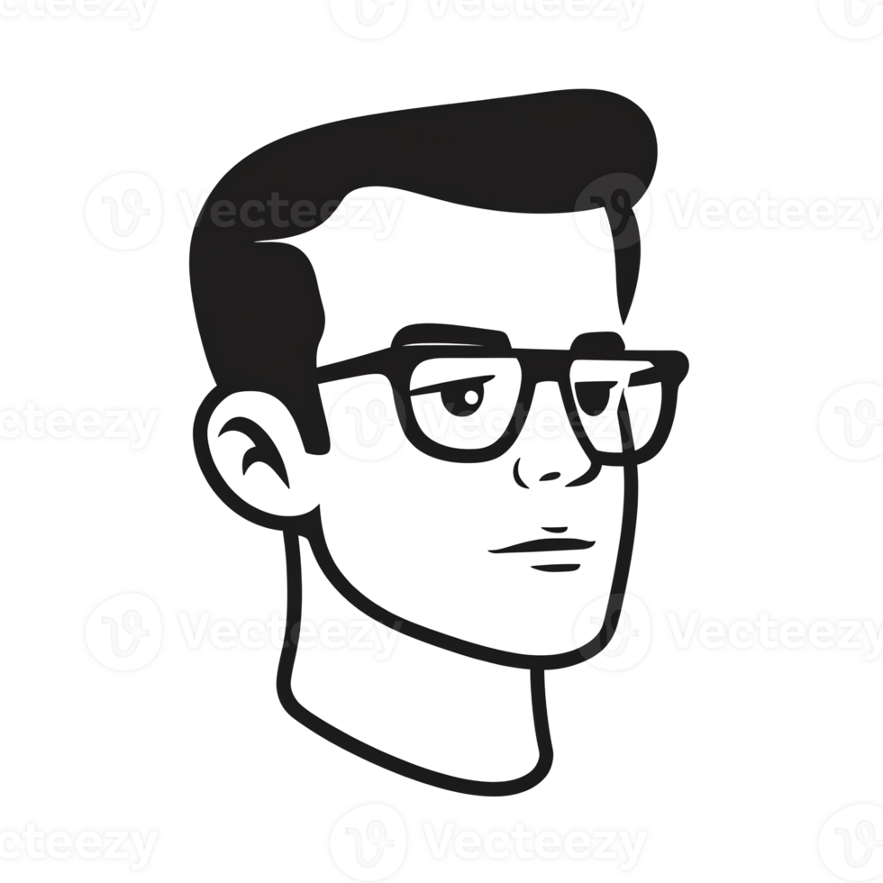 Drawing of a Man with Glasses Isolated on a Black Background png