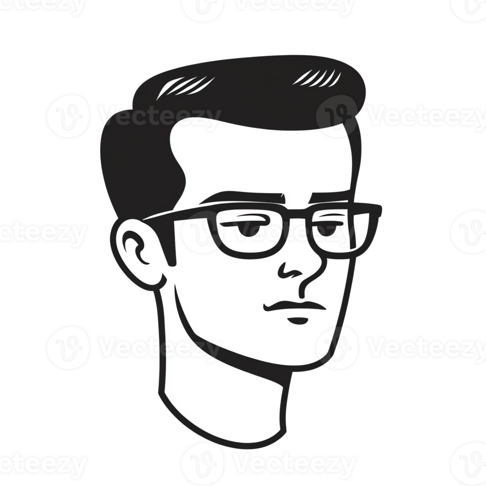 Man Wearing Glasses Illustration with Serious Expression against Black Background png