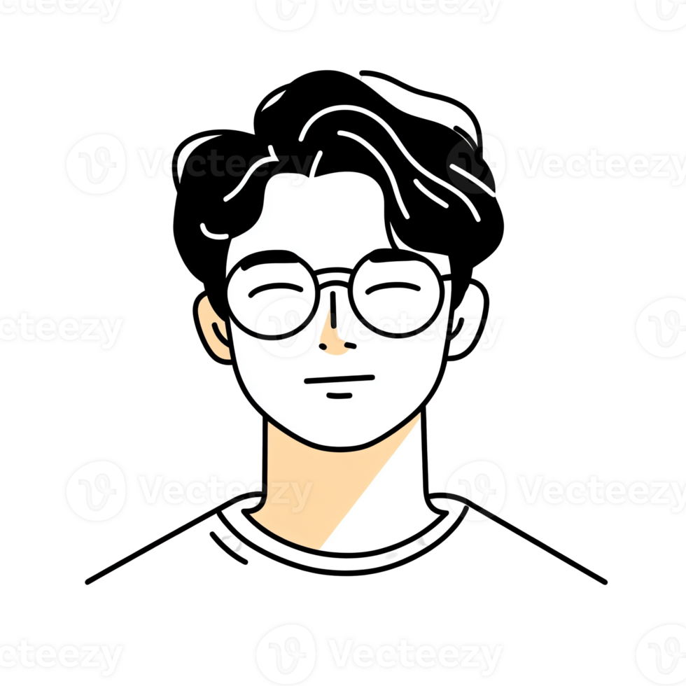 Person with Round Glasses and Dark Hair in a Graphic Art Style png