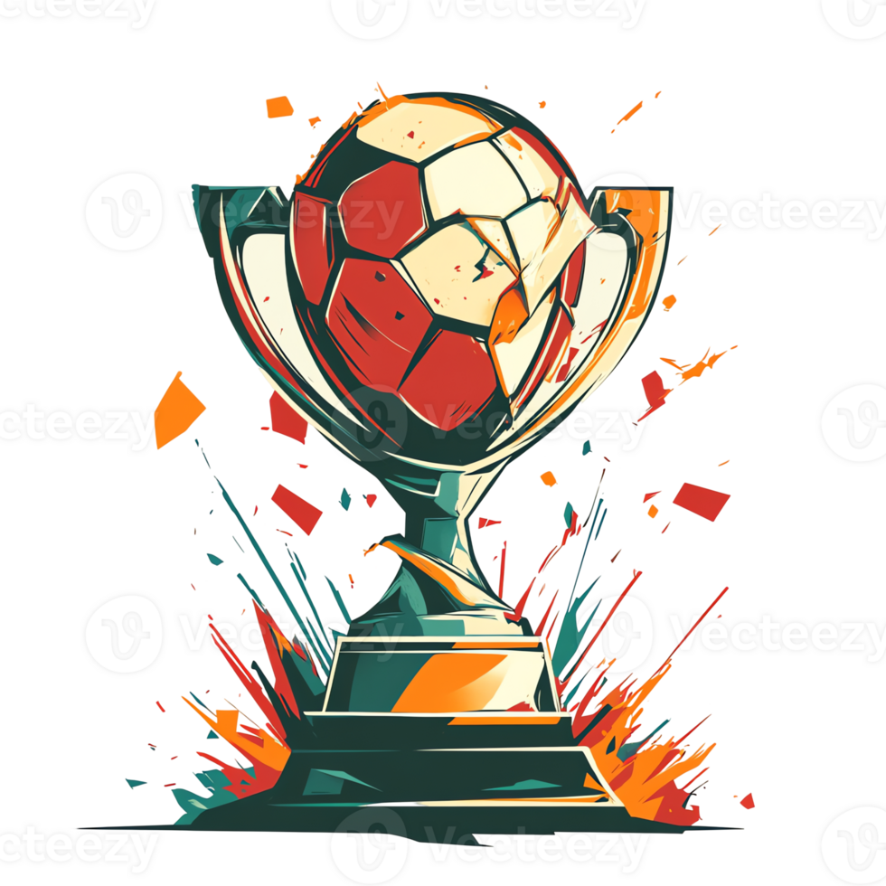 Illustrative Soccer Ball Inside Trophy Cup with Abstract Colorful Splashes png