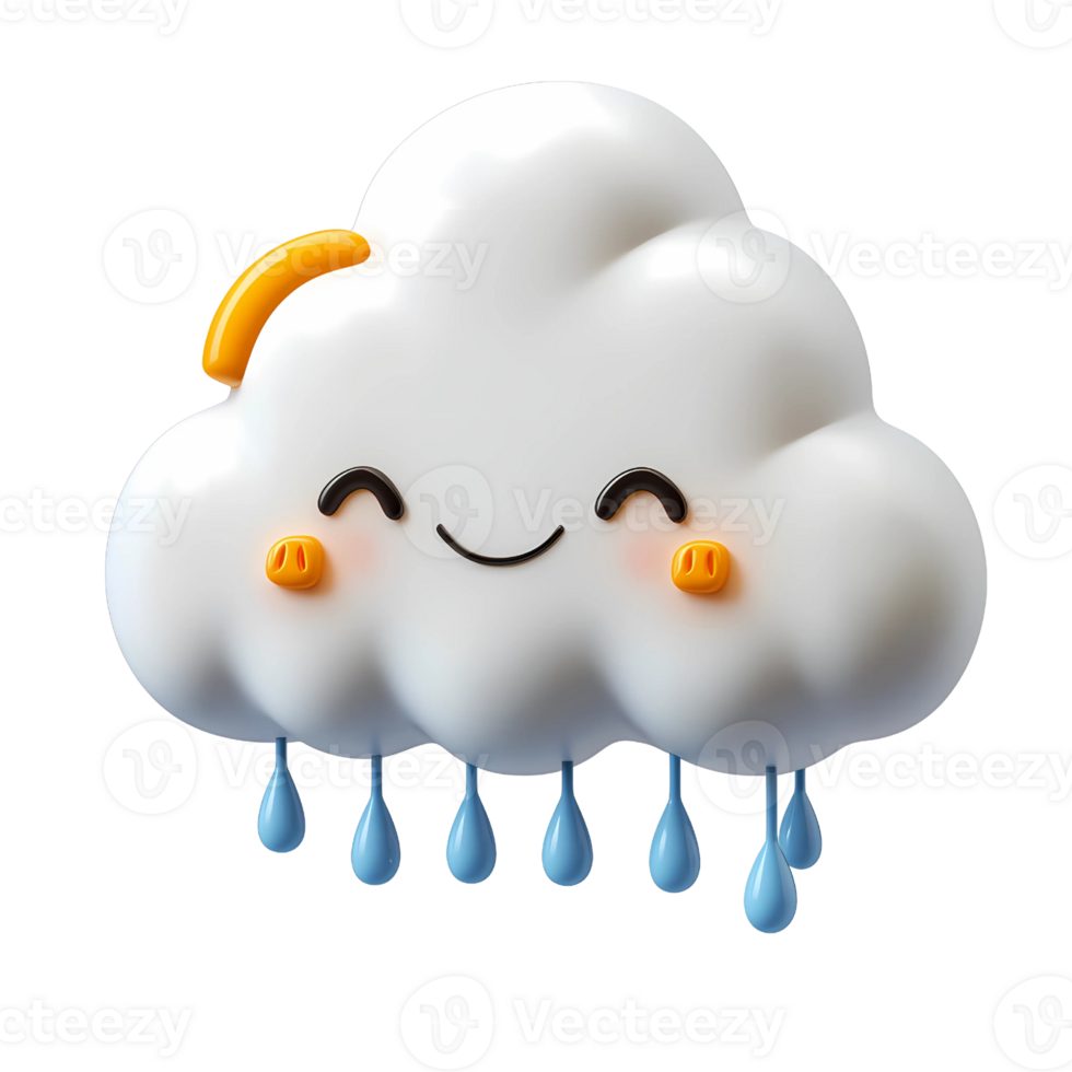 Cute Smiling Cloud with Raindrops Illustration png