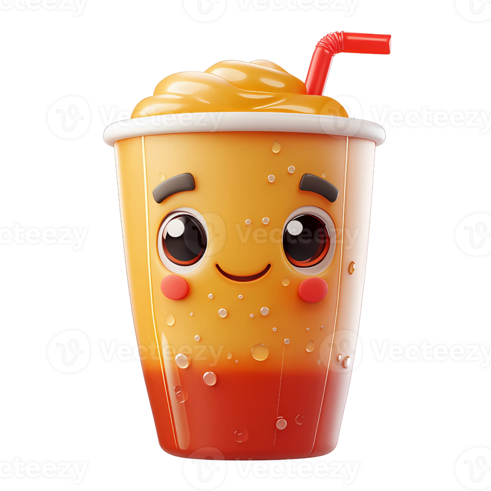 Cute Cartoon Smoothie Cup with Smiling Face png