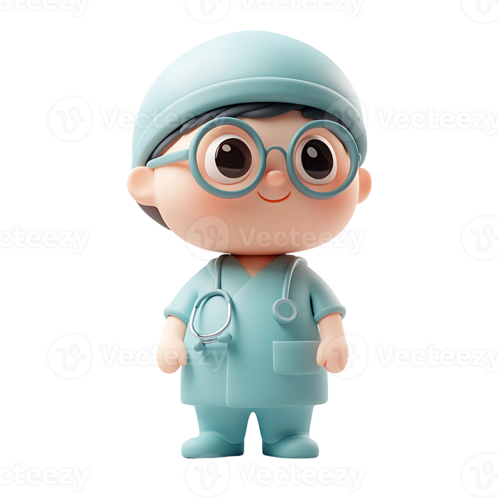Cute Cartoon Doctor in Scrubs with Stethoscope png