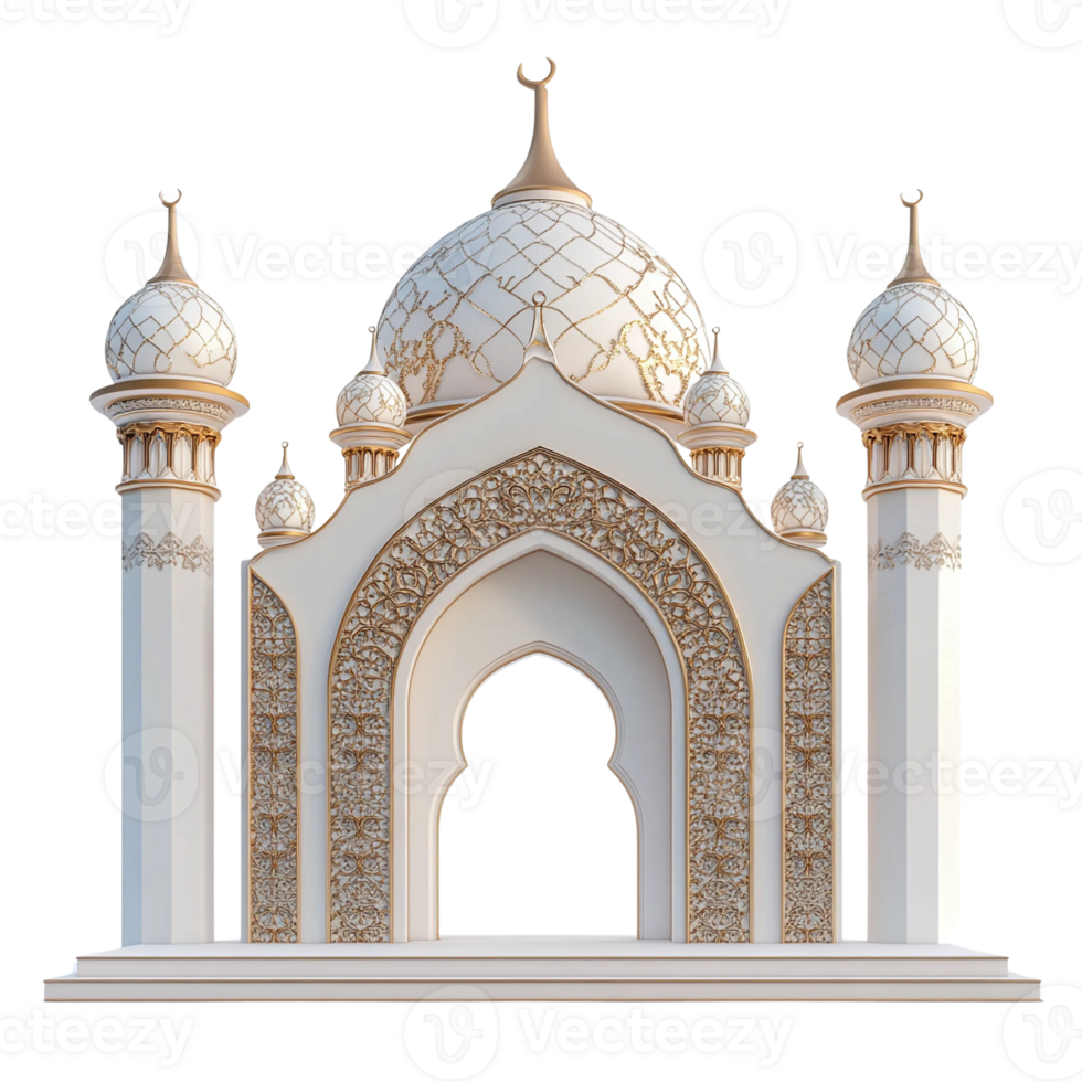 Rendering of Ornate White and Gold Mosque png
