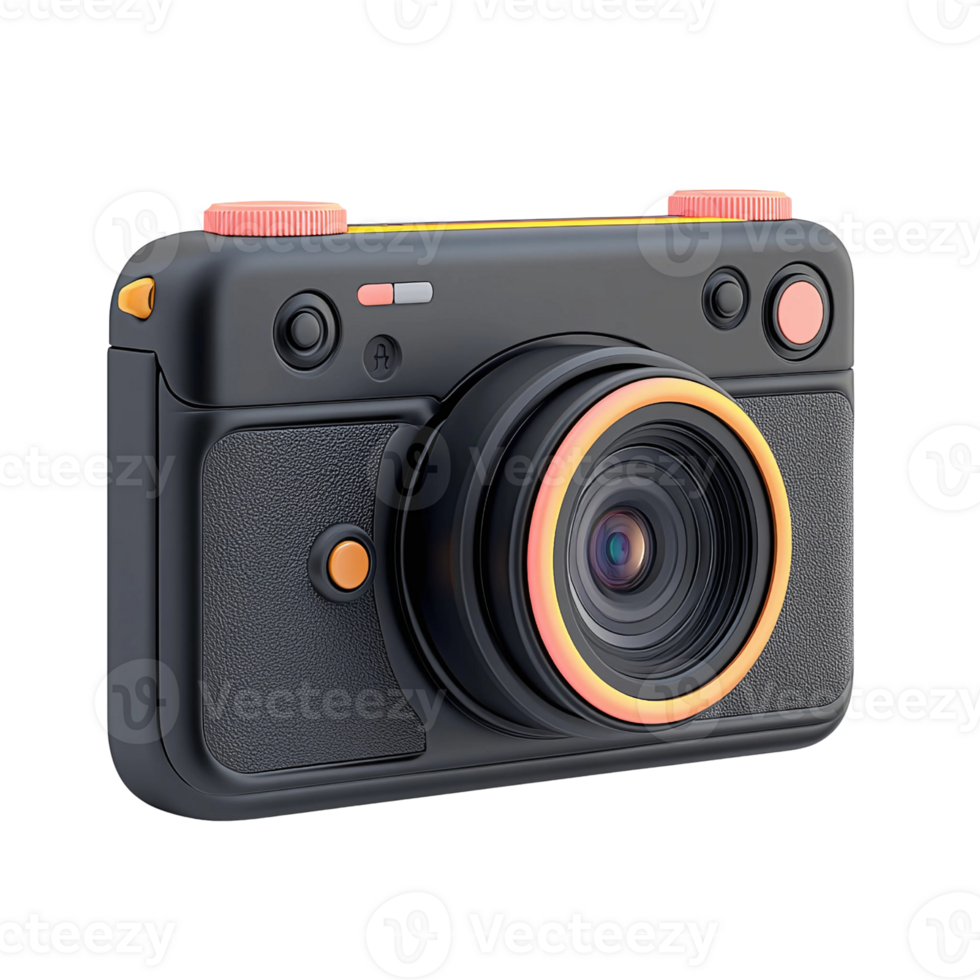 A black camera with a red and orange lens png